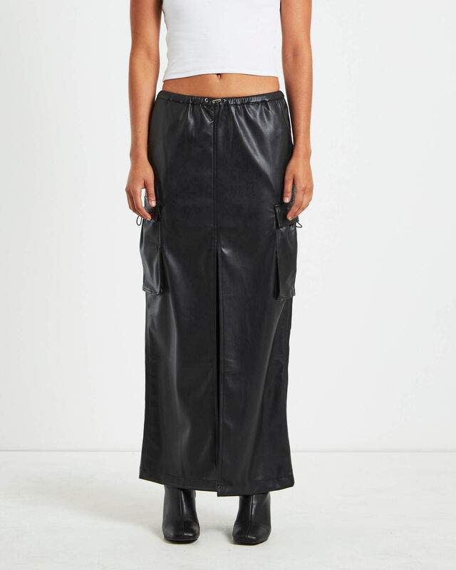 Phoebe Leather Look Cargo Skirt Black, hi-res image number null