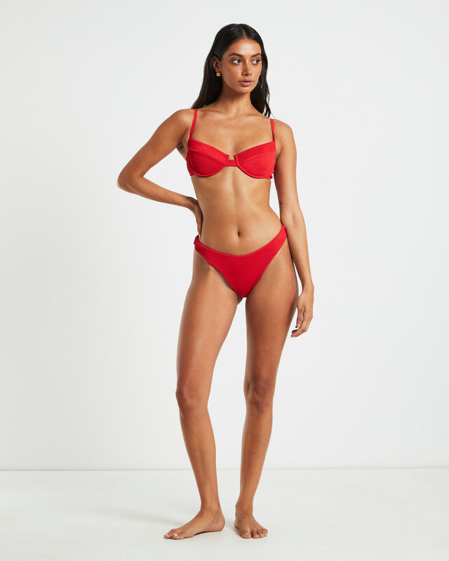 Rib Cheeky Cut Bikini Bottoms in Red, hi-res image number null