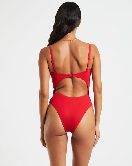 Rib Underwire One Piece in Red