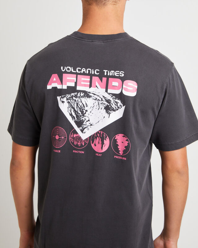 Volcanic Times Recycled Retro Fit T-Shirt in Stone Black, hi-res image number null