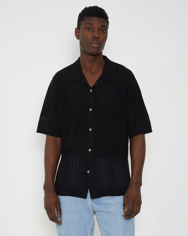 Bowler Knit Short Sleeve Shirt in Black, hi-res image number null