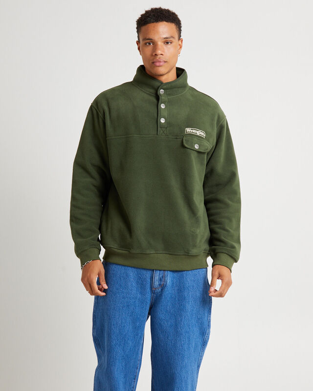 Polar Button Up Sweat Jumper Forest Green, hi-res image number null