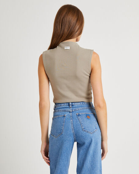Heather Icon Mock Neck Top Dusty Olive