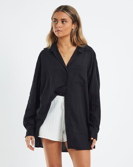 Avah Oversized Linen Shirt Black