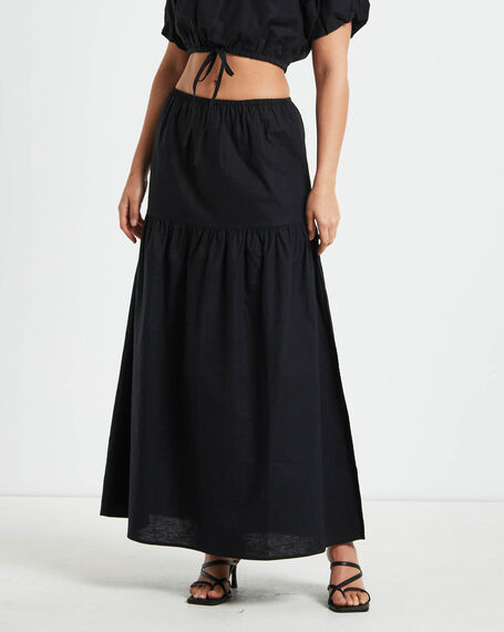 Melody Linen Maxi Skirt in Black