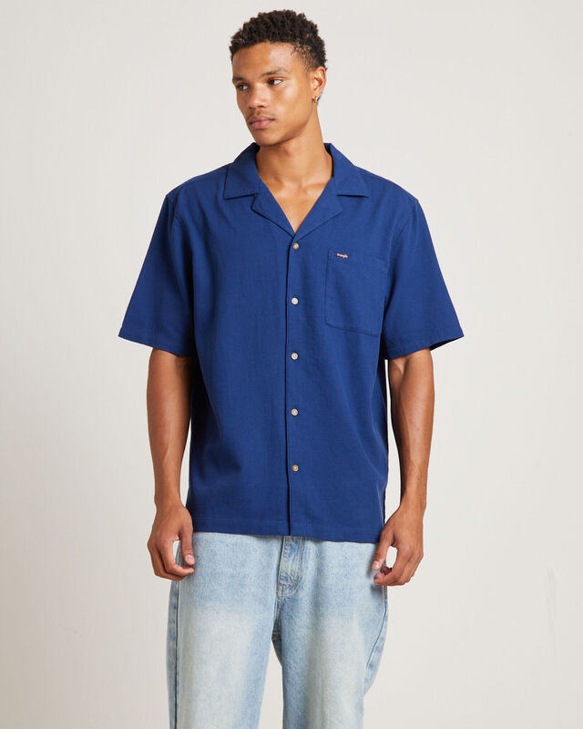 Waffle Resort Short Sleeve Shirt in Washed Navy, hi-res image number null