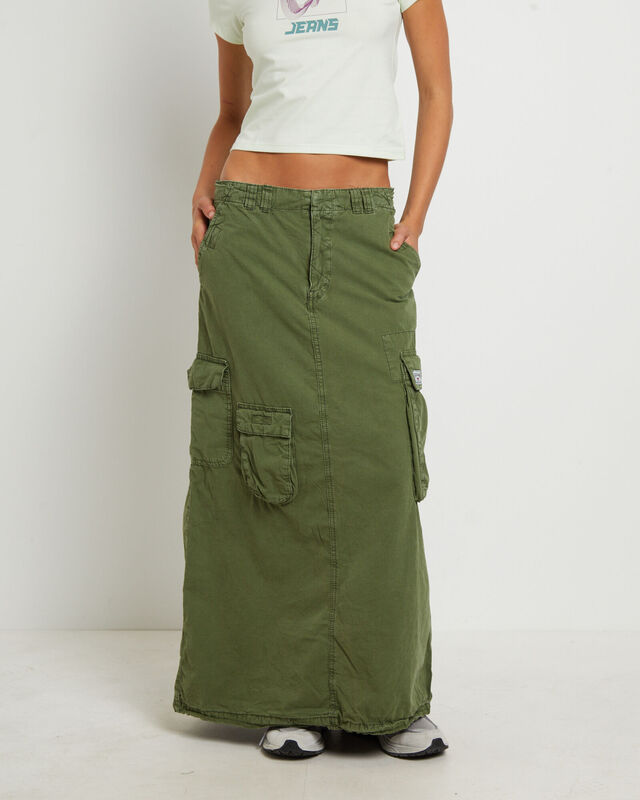 BDG Marta Multi Pocket Maxi Skirt in Khaki, hi-res image number null