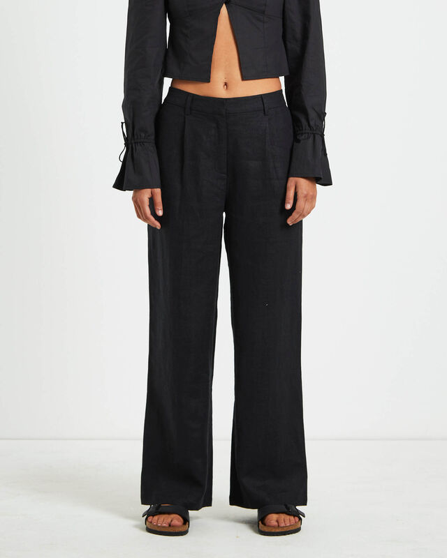 Jemimah Linen Trouser in Black, hi-res image number null
