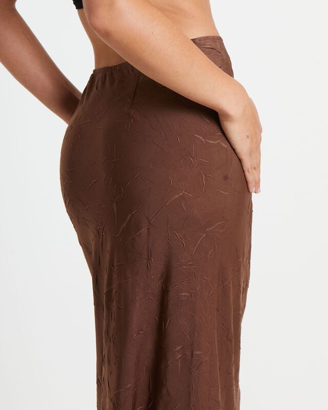 Allegra Crinkle Satin Maxi Skirt in Chocolate Brown, hi-res image number null