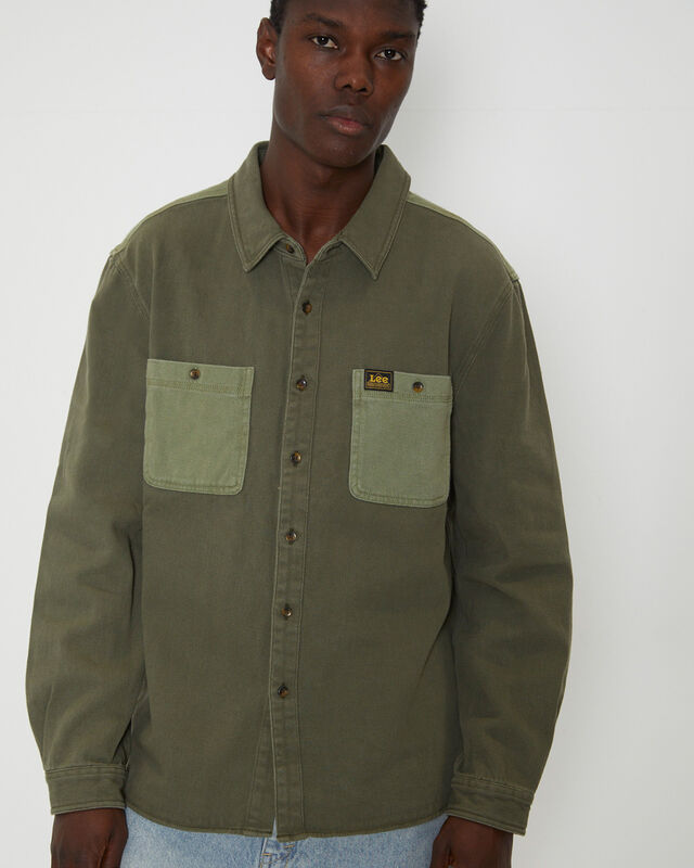 Lee Worker Long Sleeve Shirt in Patch Green, hi-res image number null