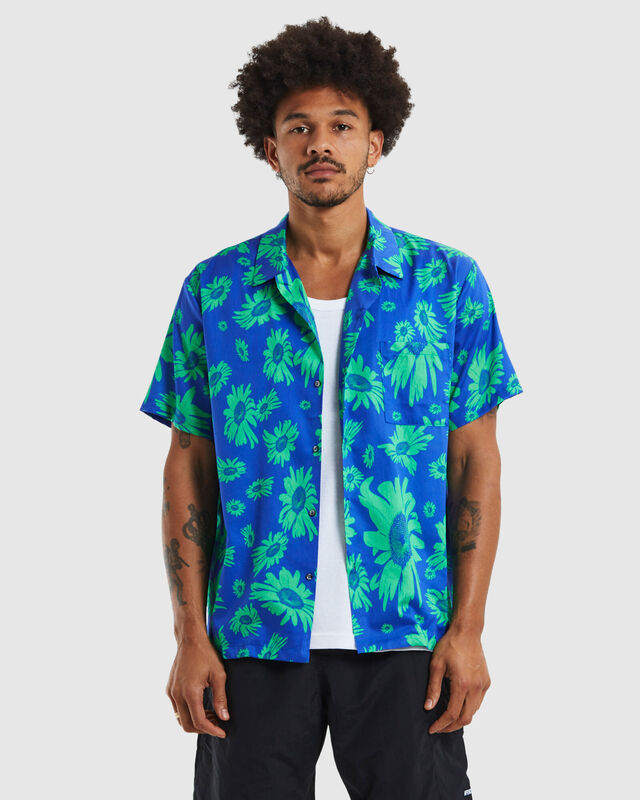 Hawaiian Short Sleeve Shirt Daisy Trippin Blue/Green, hi-res image number null