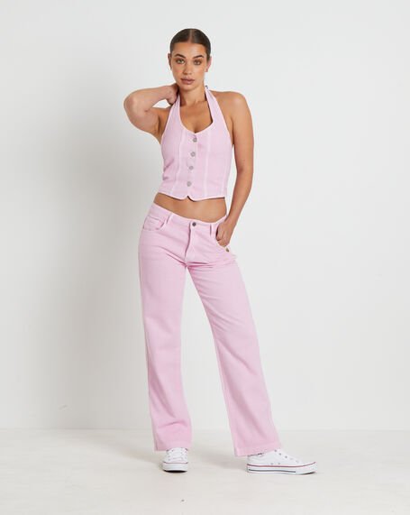 Heavenly People Straight Low Rise Pants in Baby Pink