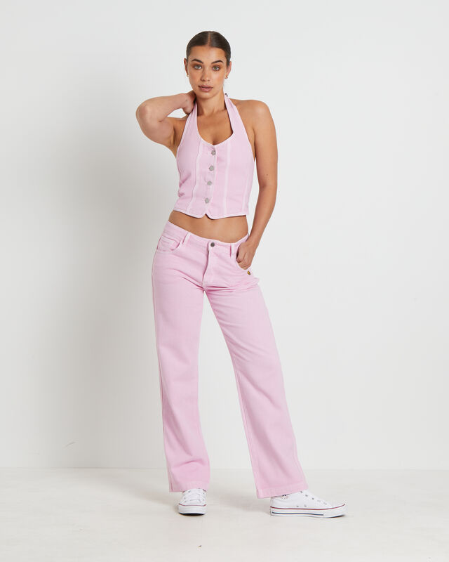 Heavenly People Straight Low Rise Pants in Baby Pink, hi-res image number null