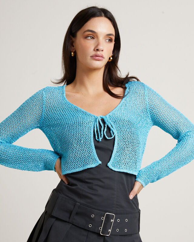 Sofia Sequin Long Sleeve Cover Up in Aqua, hi-res image number null