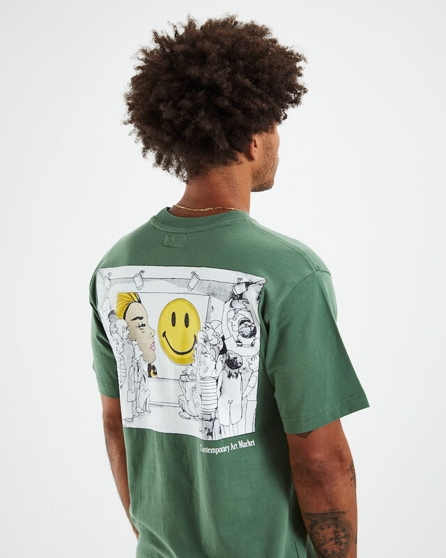 Smiley Contemporary Art Market T-Shirt Sage Green, hi-res image number null