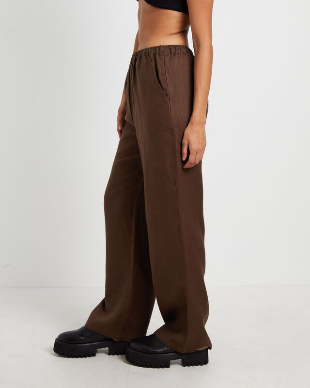Kai Linen Draw Pants in Brown, hi-res image number null