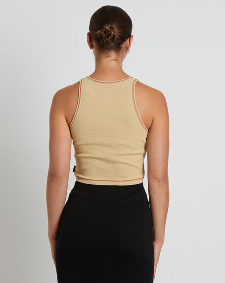 Dandy Pearly Recycled Rib Cropped Singlet in Camel