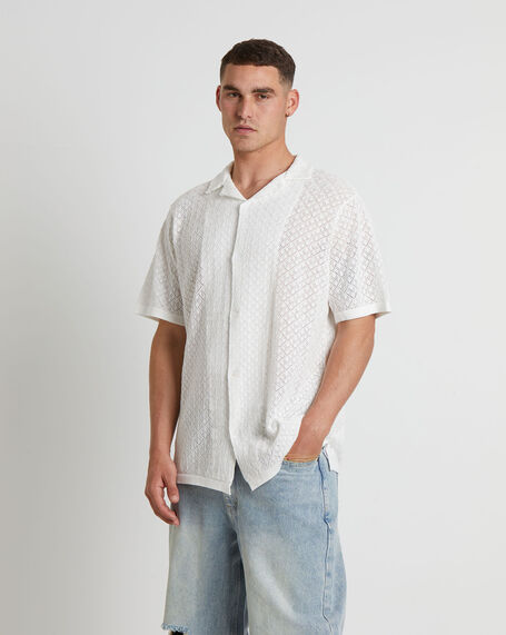 Fugar Knitted Short Sleeve Resort Shirt in White