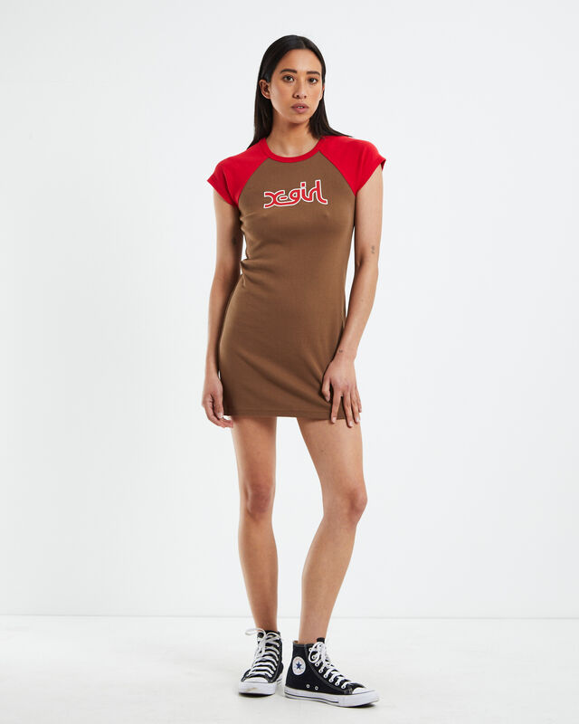 Mills Outline Raglan T-Shirt Dress Brown/Red, hi-res image number null